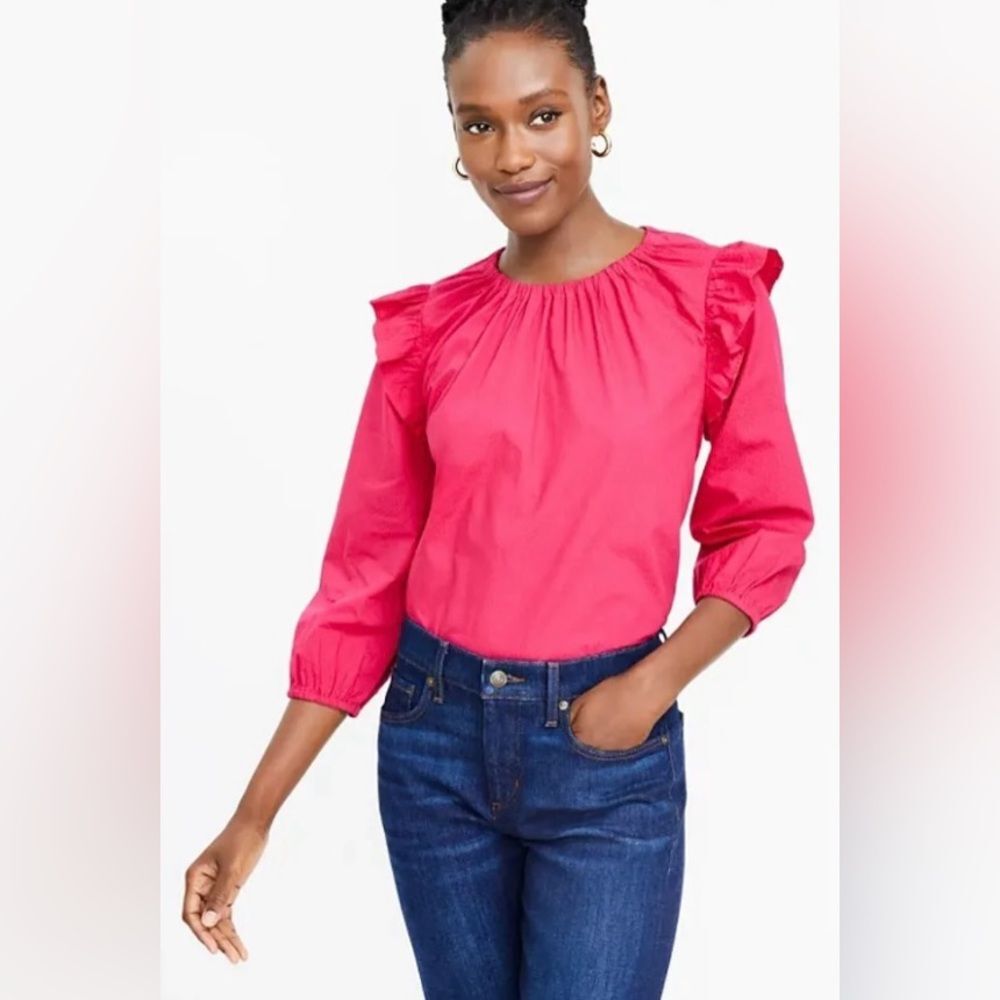 Loft Dobby Tie Back Ruffle Blouse Pink Size Small